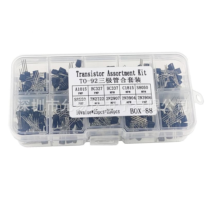 250PCS Transistor Box Set, TO-92 Transistors, 25 pieces of each of 10 different sizes