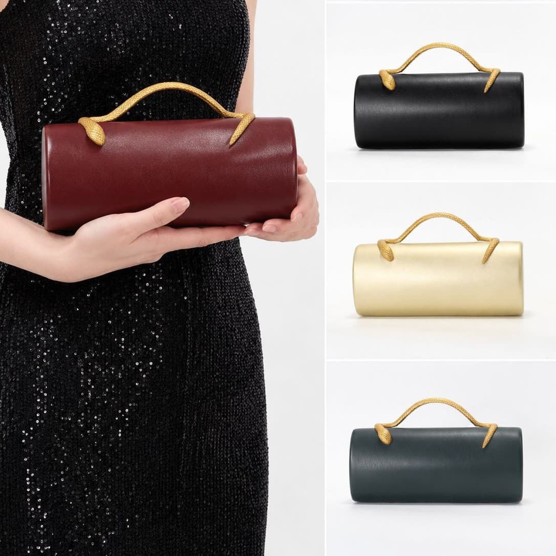 Popular Dinner Bag Clutch for Wedding Banquets, Ladies Handbag, PU Leather, Light Luxury High-End Snake-Shaped Metal Evening Wear