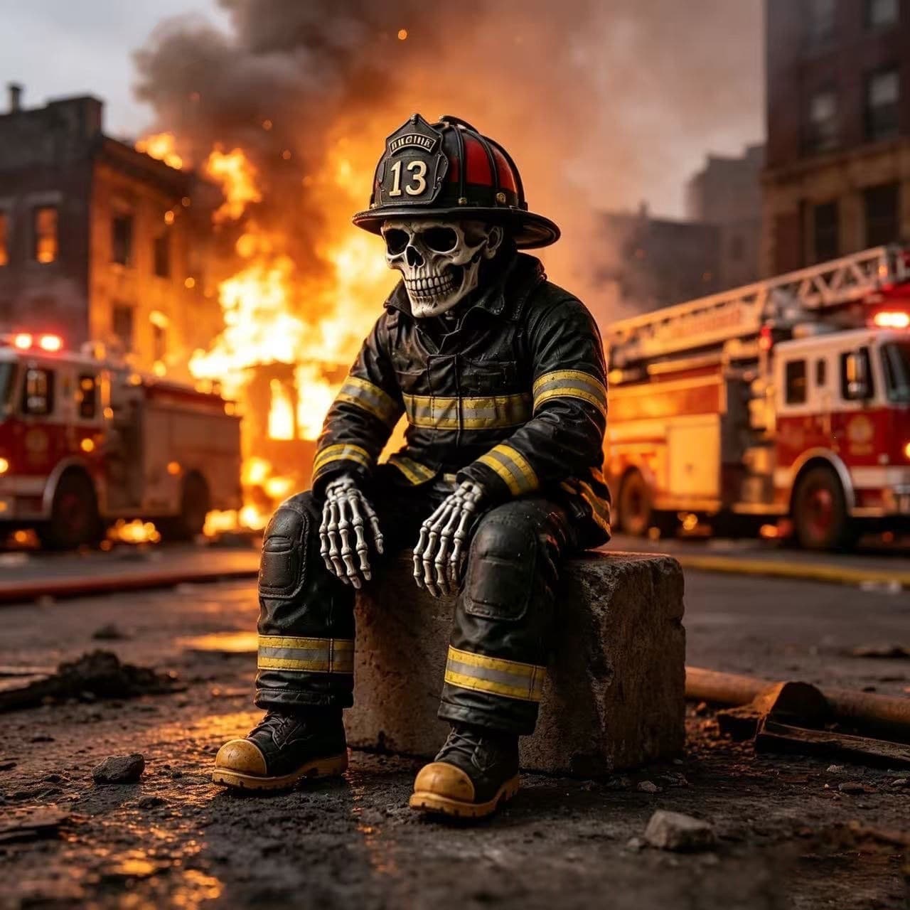 Cross-border new Firefighter Skeleton Shelf Sitter Firefighter Skeleton sitting ornament