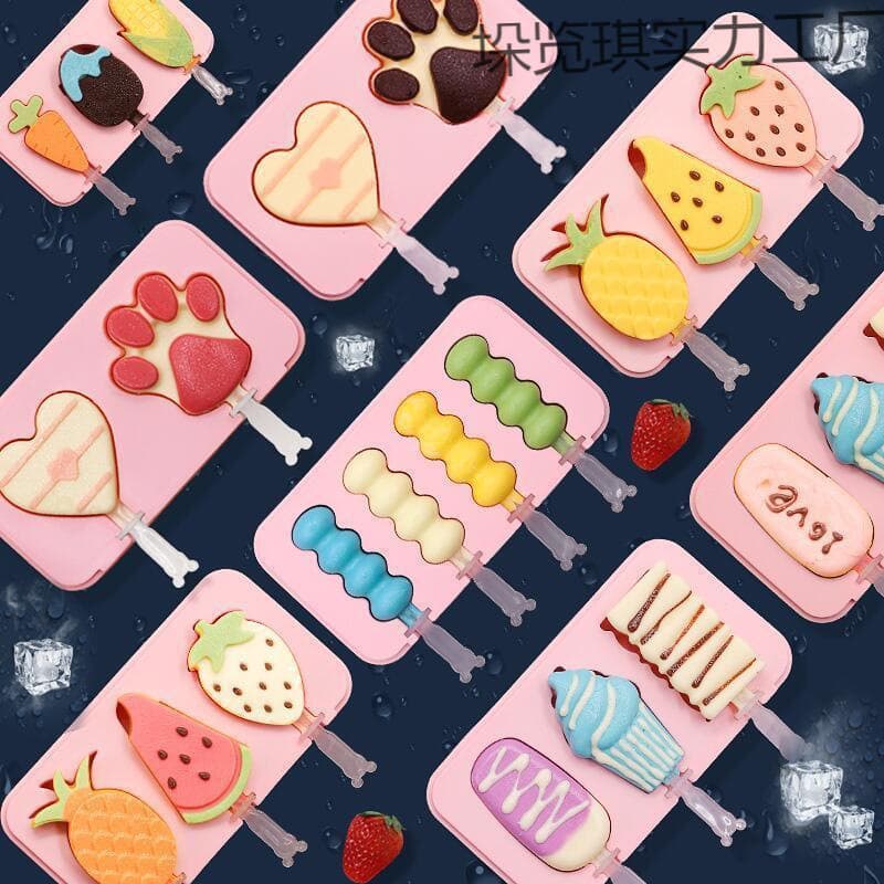 [Store Best Seller] Complete Set of Silicone Popsicle Molds for Kids - DIY Ice Pop, Ice Cream, and Gelato Molds - Cute Design