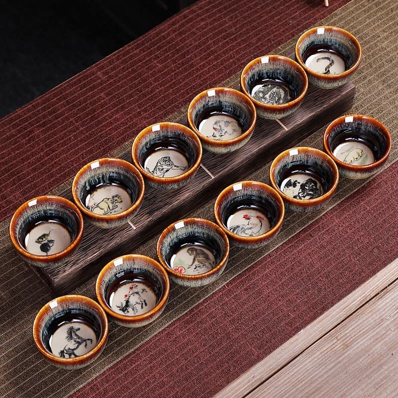 Chinese Zodiac Tea Cup Jian Zhan Master Cup Single Cup Kiln-Changed Tea Set Tasting Cup Individual Dragon Year Small Tea Cup Gift Box