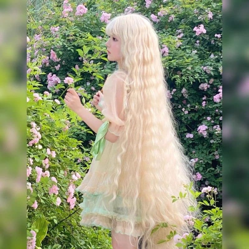 Star Journey Wig 1m long curly light gold Lolita style cornrow wool perm Mori girl style photo shoot long hair full head wig