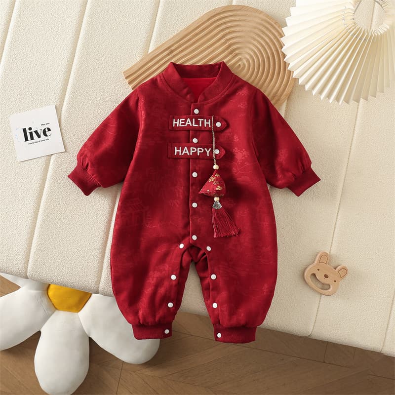 Baby Winter Thickened One-Piece Romper Newborn Chinese Style Crawling Suit One-Year-Old Baby's Hundred Days Banquet Outfit Photo Prop
