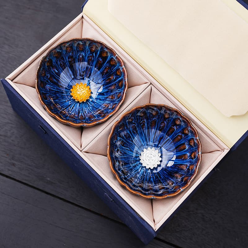 Dunhuang lotus tea cup, master cup, Jianzhan ceramic Gongfu tea bowl, kiln-changing wedding pair cup, home use, gift for foreigners box