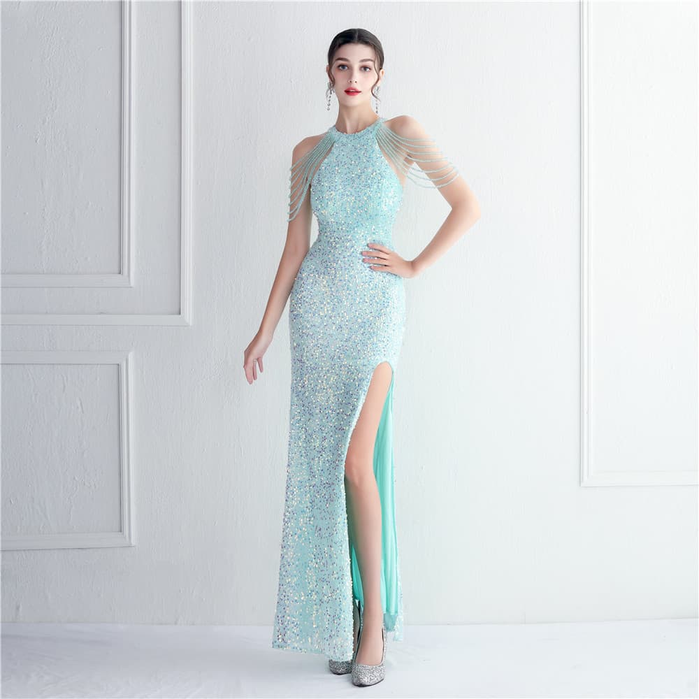 2 Heavy Industry Banquet Evening Dress Feminine Slim, Noble, Elegant and High-Grade Long Slit Sequins 2025