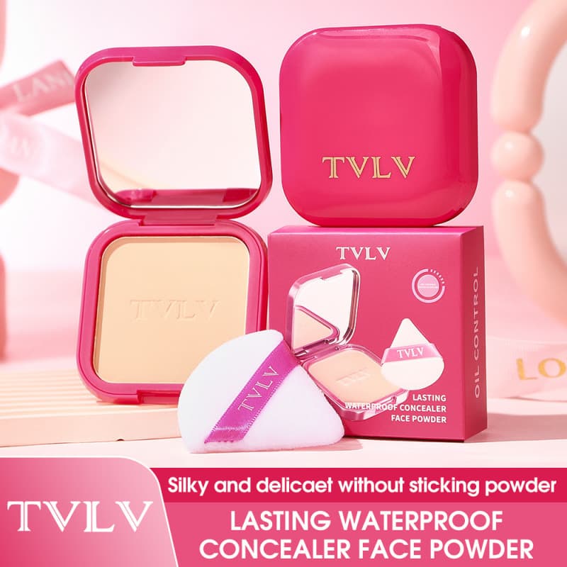 TVLV Long-Lasting Full Coverage Concealer Setting Powder Compact Six-Color Waterproof Matte Finish Foundation Makeup