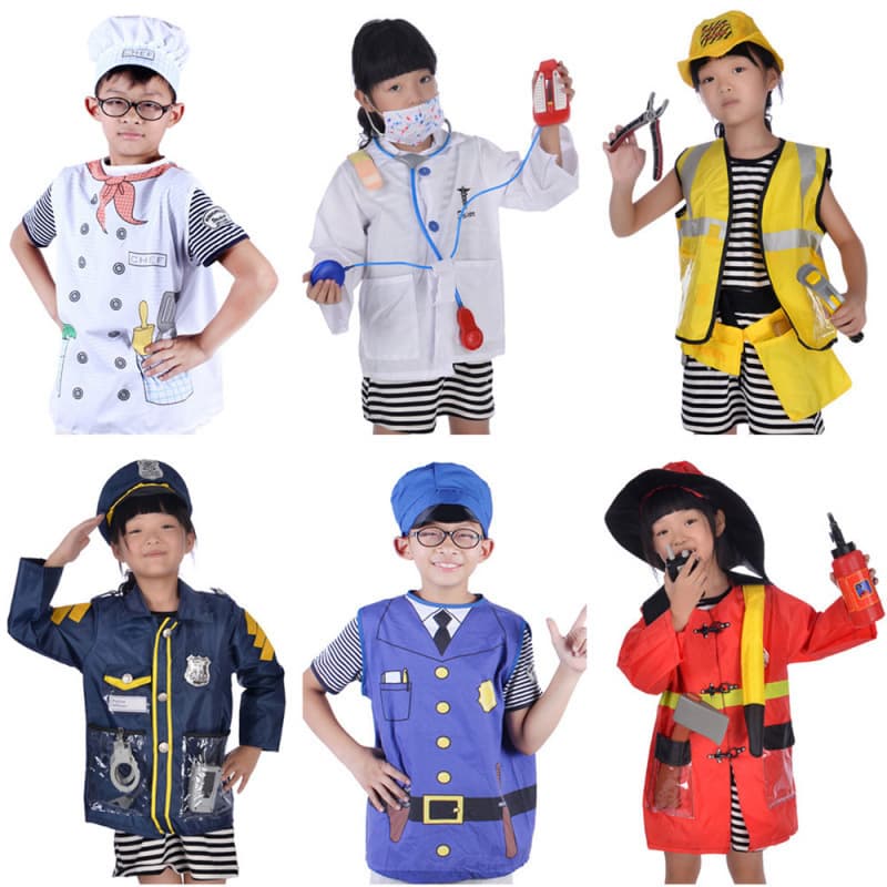 Halloween cosplay firefighter costume doctor police engineer pirate chef clothes + tools