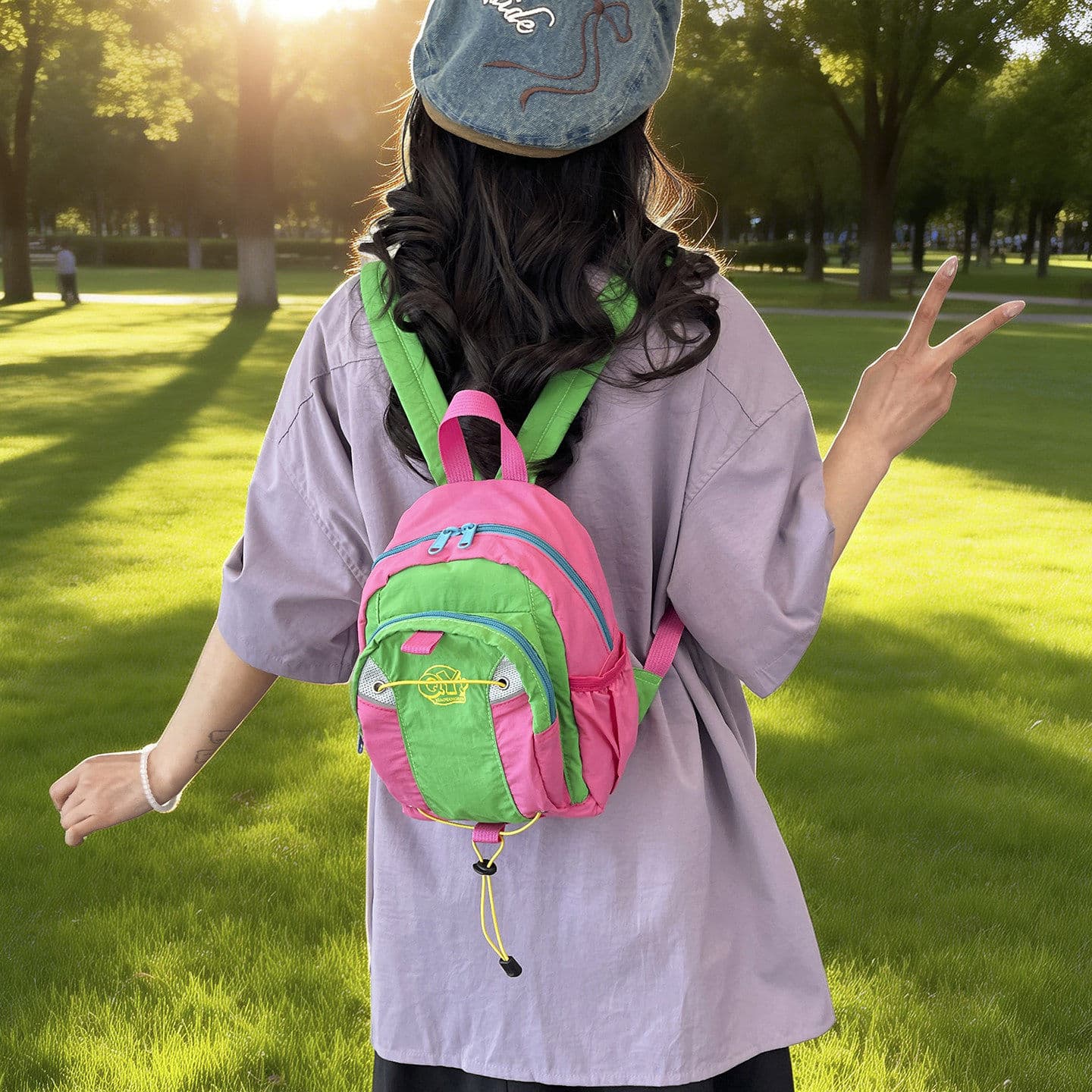 Dopamine contrasting color children's backpack lightweight mini travel small school bag kindergarten baby outdoor leisure backpack