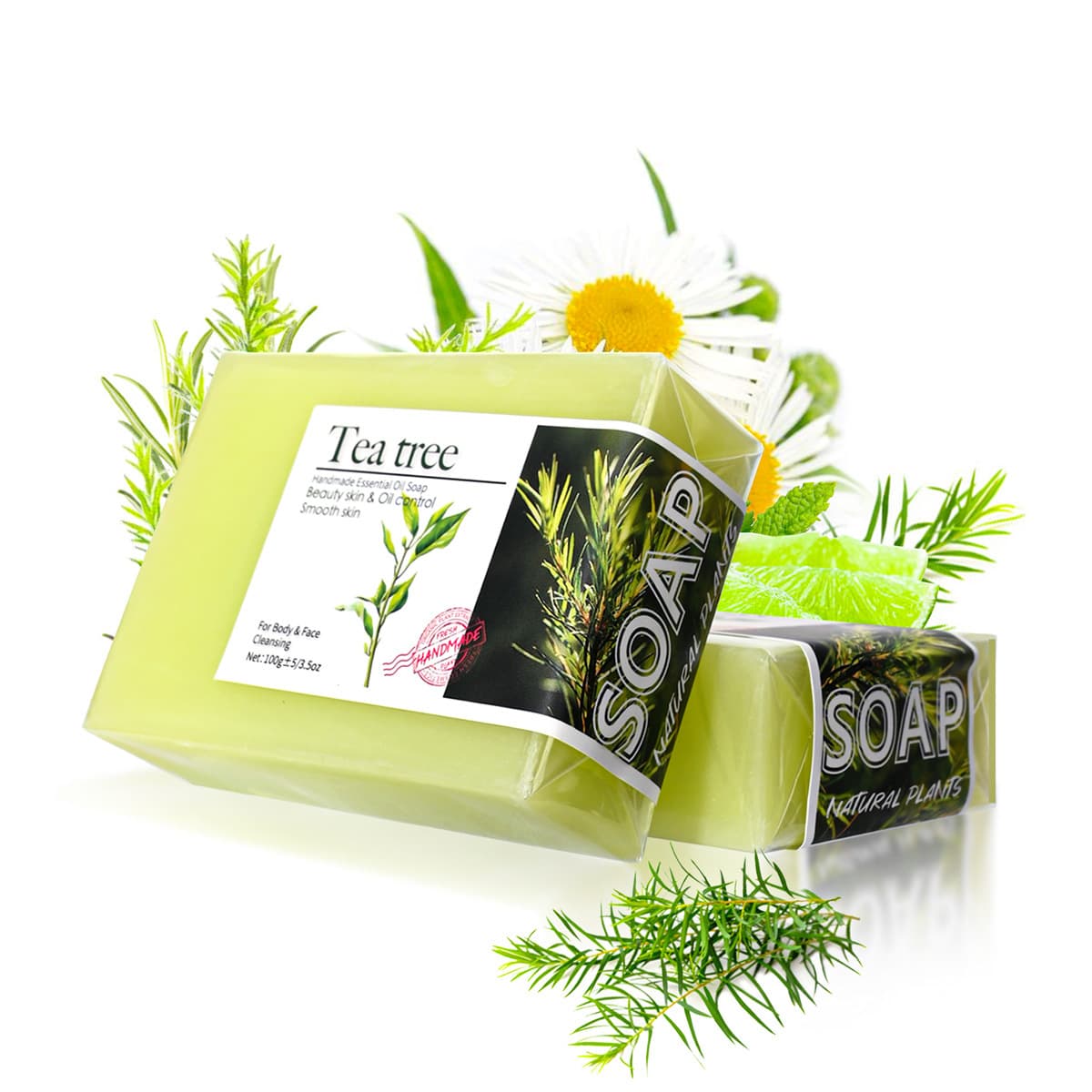 100g Oil-Control Tea Tree Essential Oil Handmade Soap, Bath Soap, Plant-Based Soap, Cross-Border Trade Honey Kojic Acid Soap