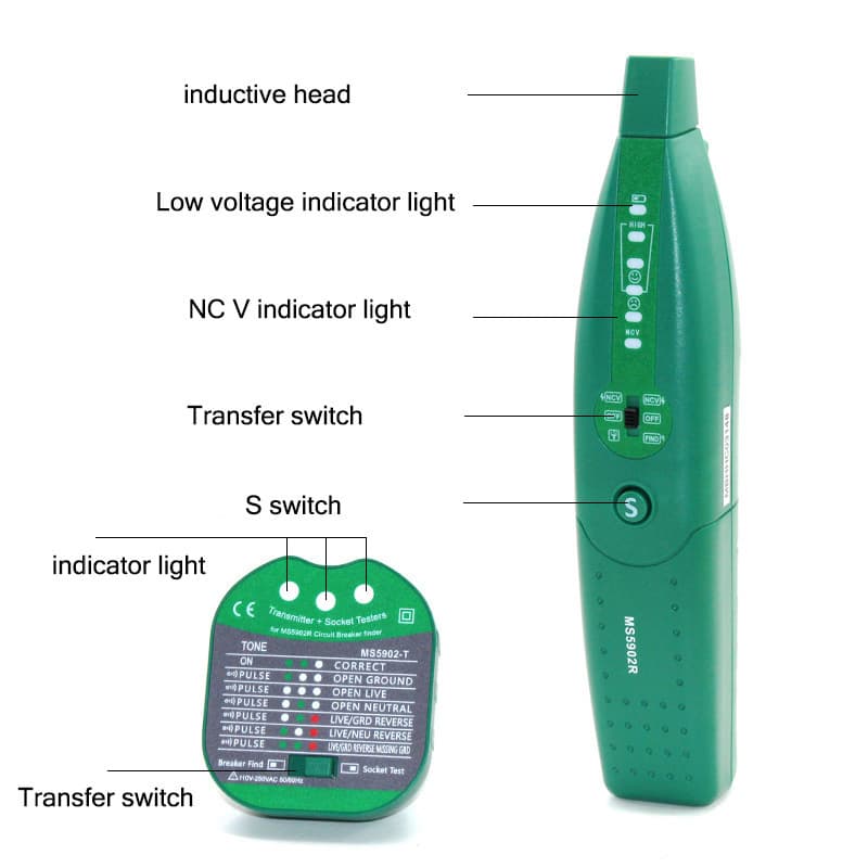 MS5902R Multi-function Wall Detector 220V AC Hidden Wire Break Finder Circuit Breaker Socket Tester