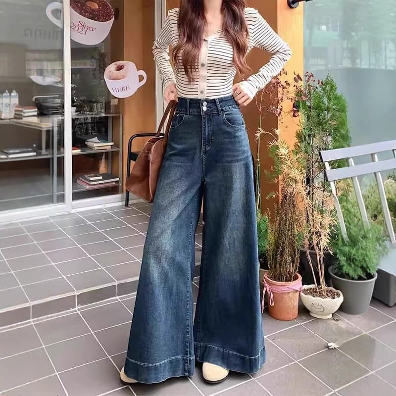 Loose Wide-Leg Jeans for Women, High-Waist Slimming Relaxed Fit, Floor-Length Versatile Pants