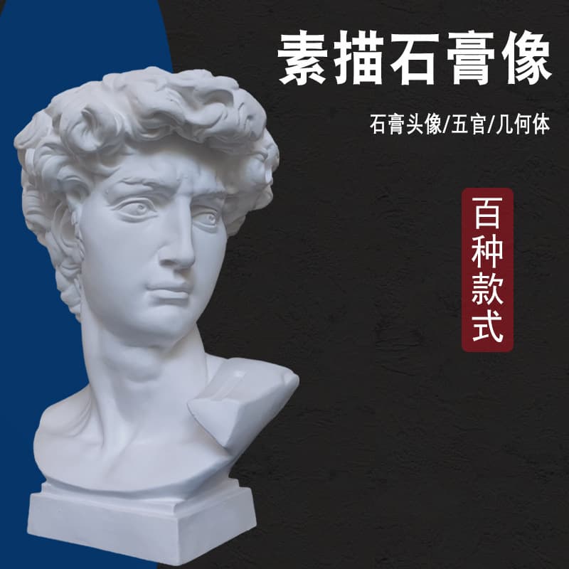 David Plaster Head Art Teaching Tool, Sketch Sculpture Art Model, Wedding Photography Still Life Prop Statue