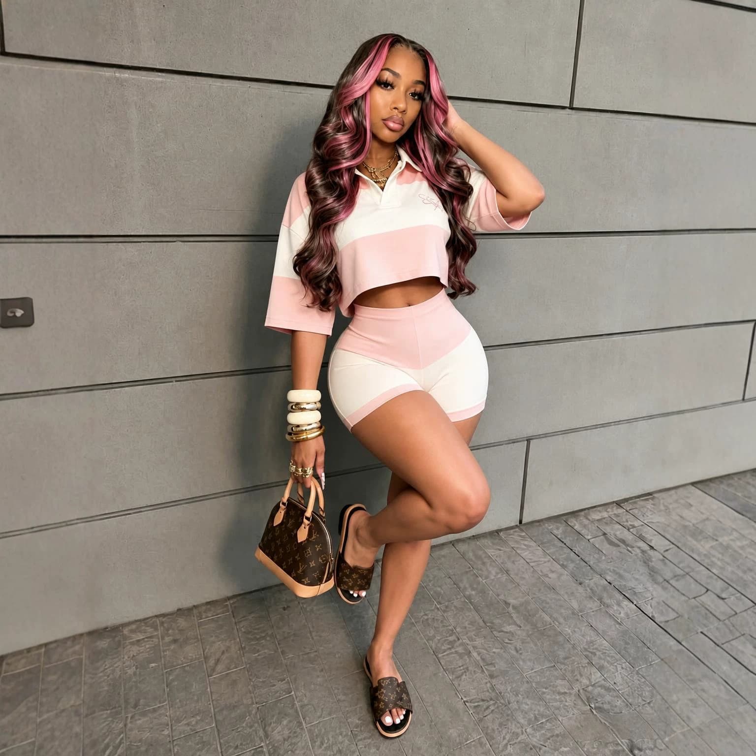 FC1526 Cross-Border European and American Fashion Casual Sports Polo Contrast Top with Booty Shorts Set