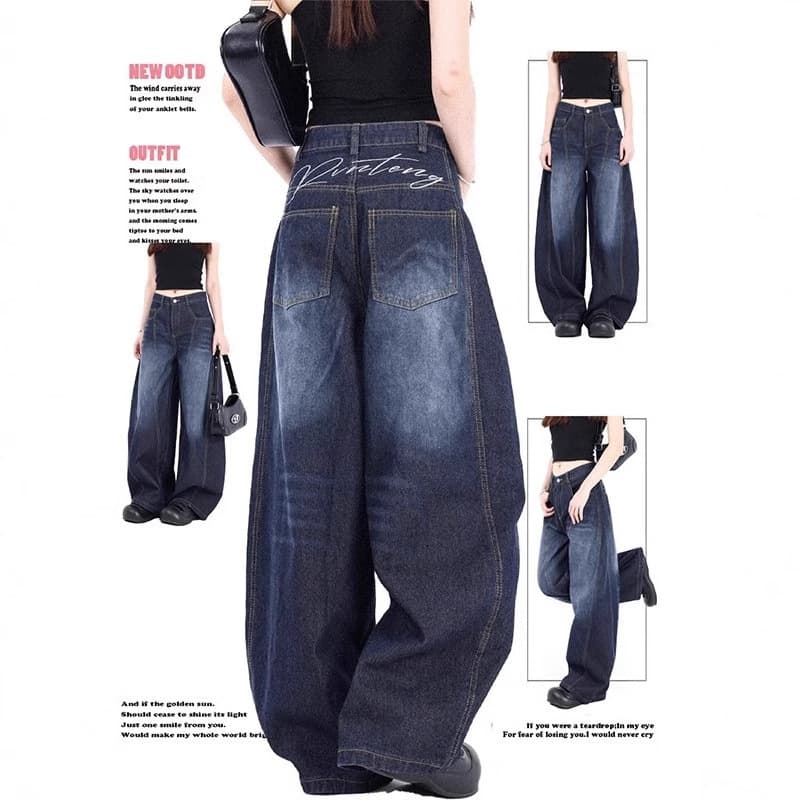 American baggy scimitar silhouette wide leg jeans for men and women 2025 spring and autumn new style washed wide leg banana pants