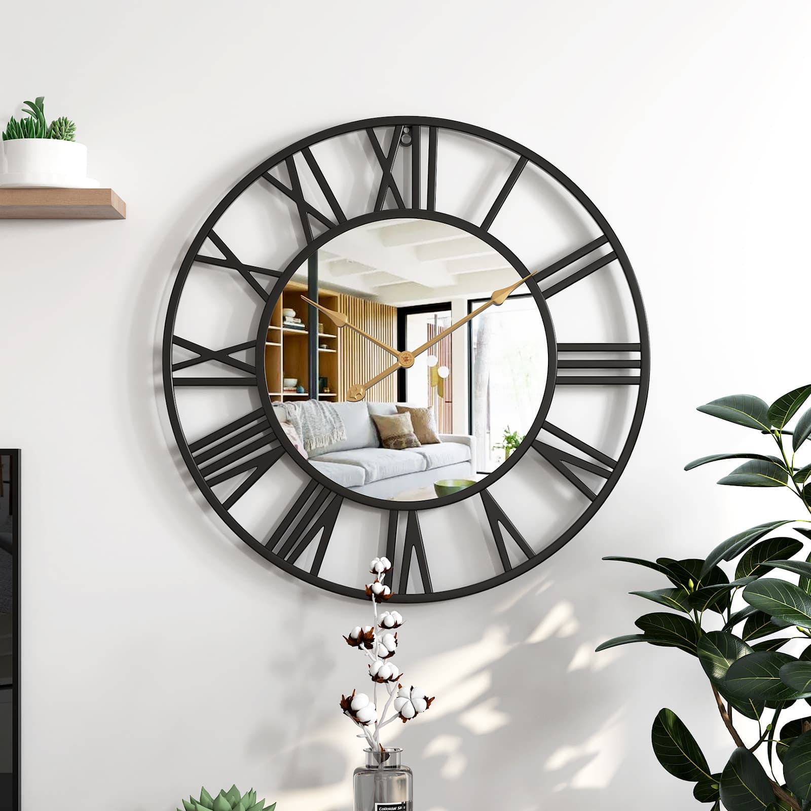 Amazon Hot Selling Living Room Wall Clock Modern Minimalist Decorative Metal Mirror Clock Retro Silent Creative Wall Clock