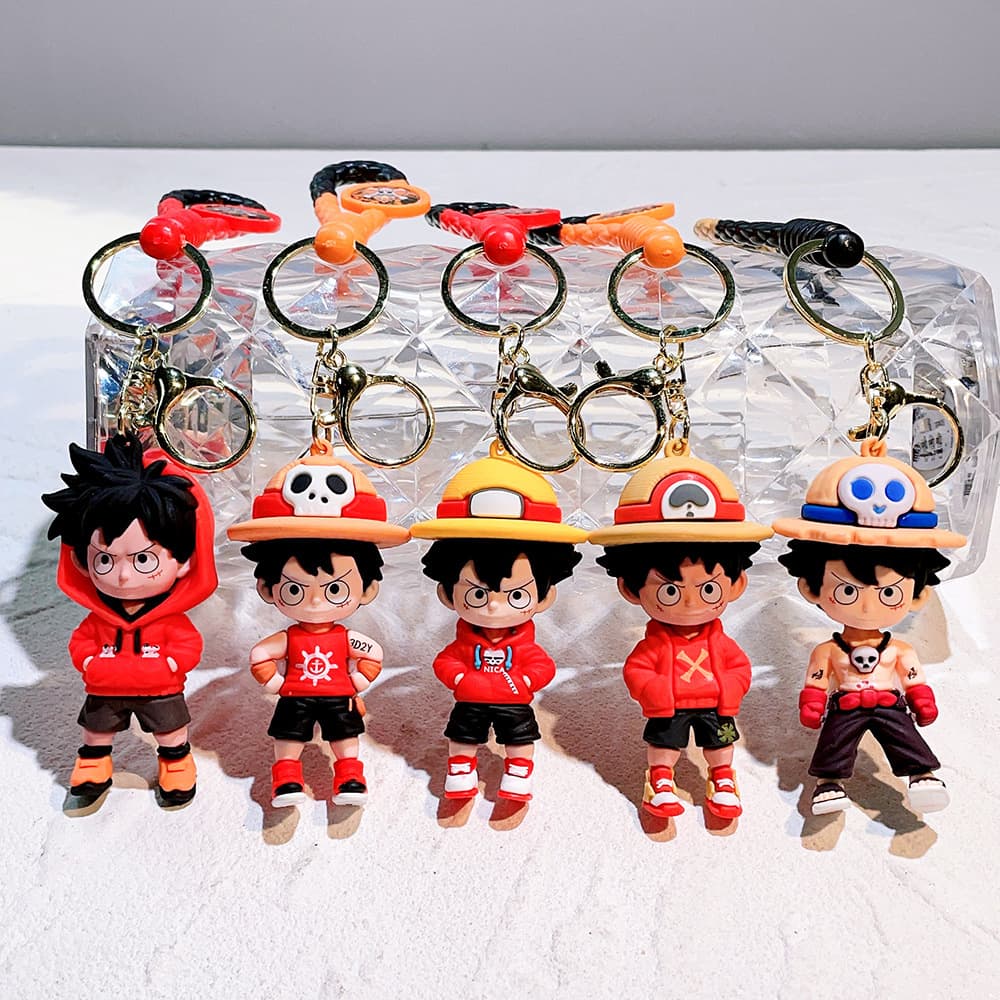 New One Piece Cartoon Keychain Luffy Figure Boys Backpack Pendant Children Claw Machine Small Gift Wholesale