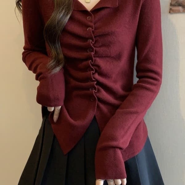 2025 Angora red double lapel suit collar knit long-sleeve top, early autumn base layer, plus-size innerwear.