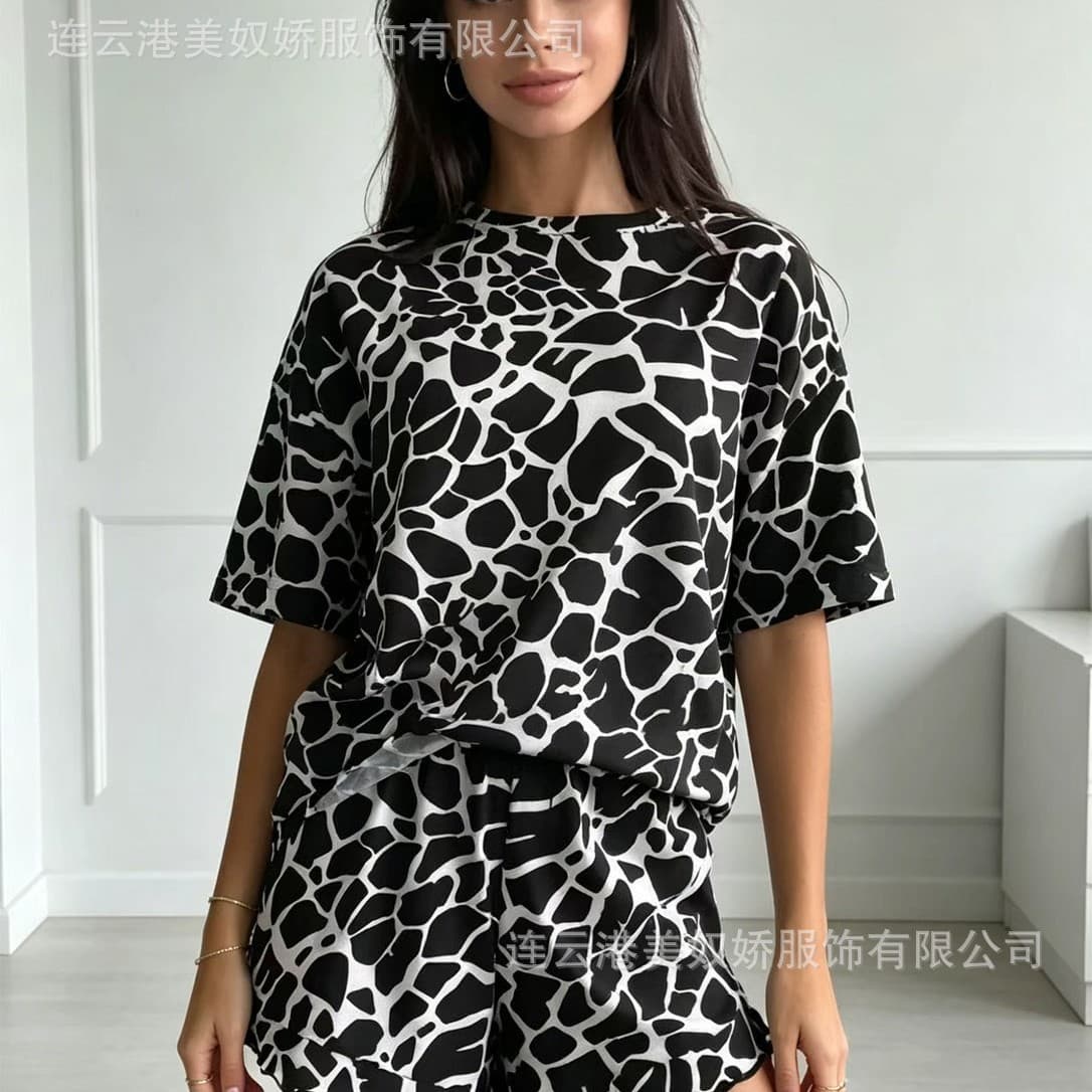 2026 New European and American Cross-Border Leopard Print Amazon Set Plus Size Printed Spring Summer Fashion Pajamas