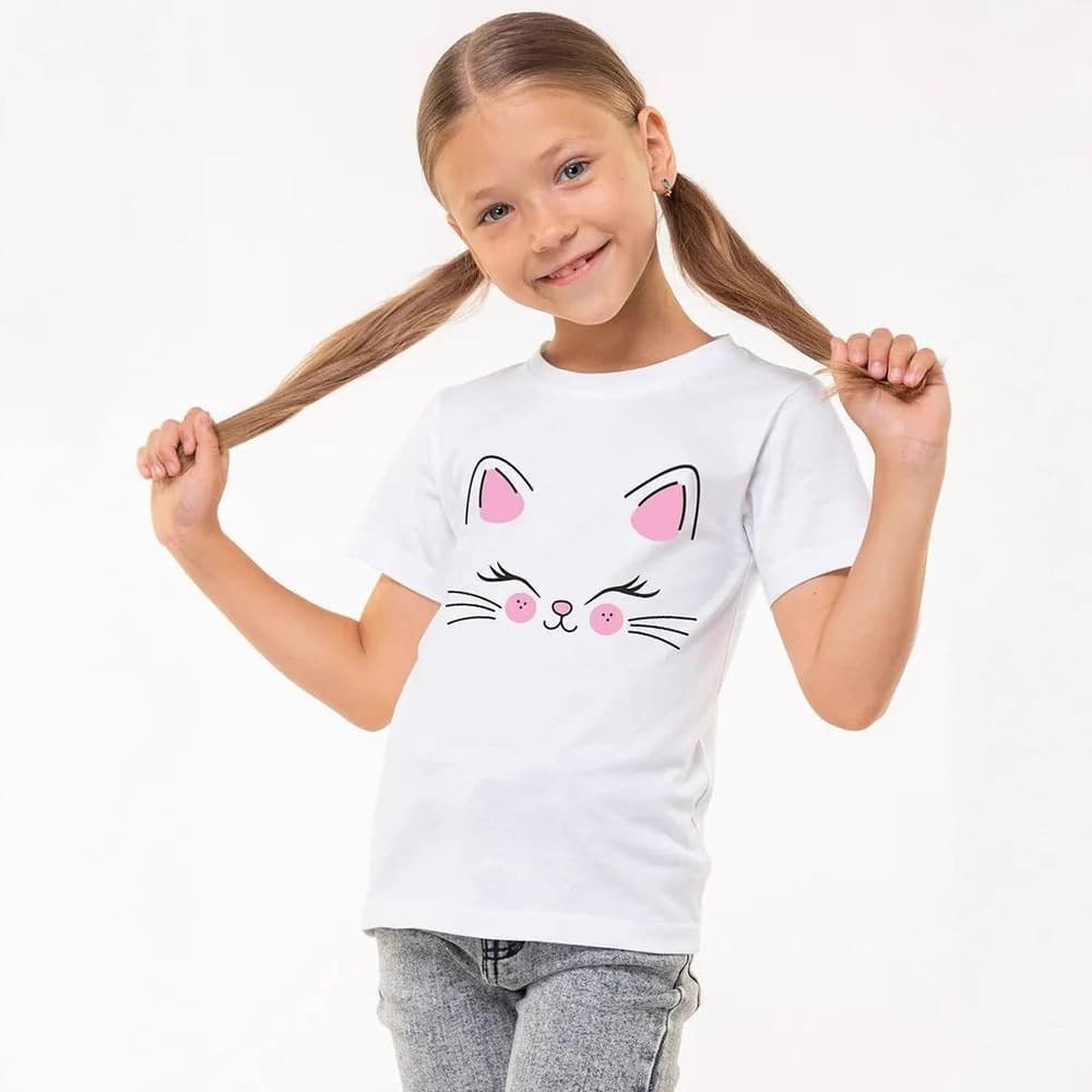 Cross-border pure cotton girls short-sleeved cartoon printed summer new t-shirt versatile lining top cat print round neck