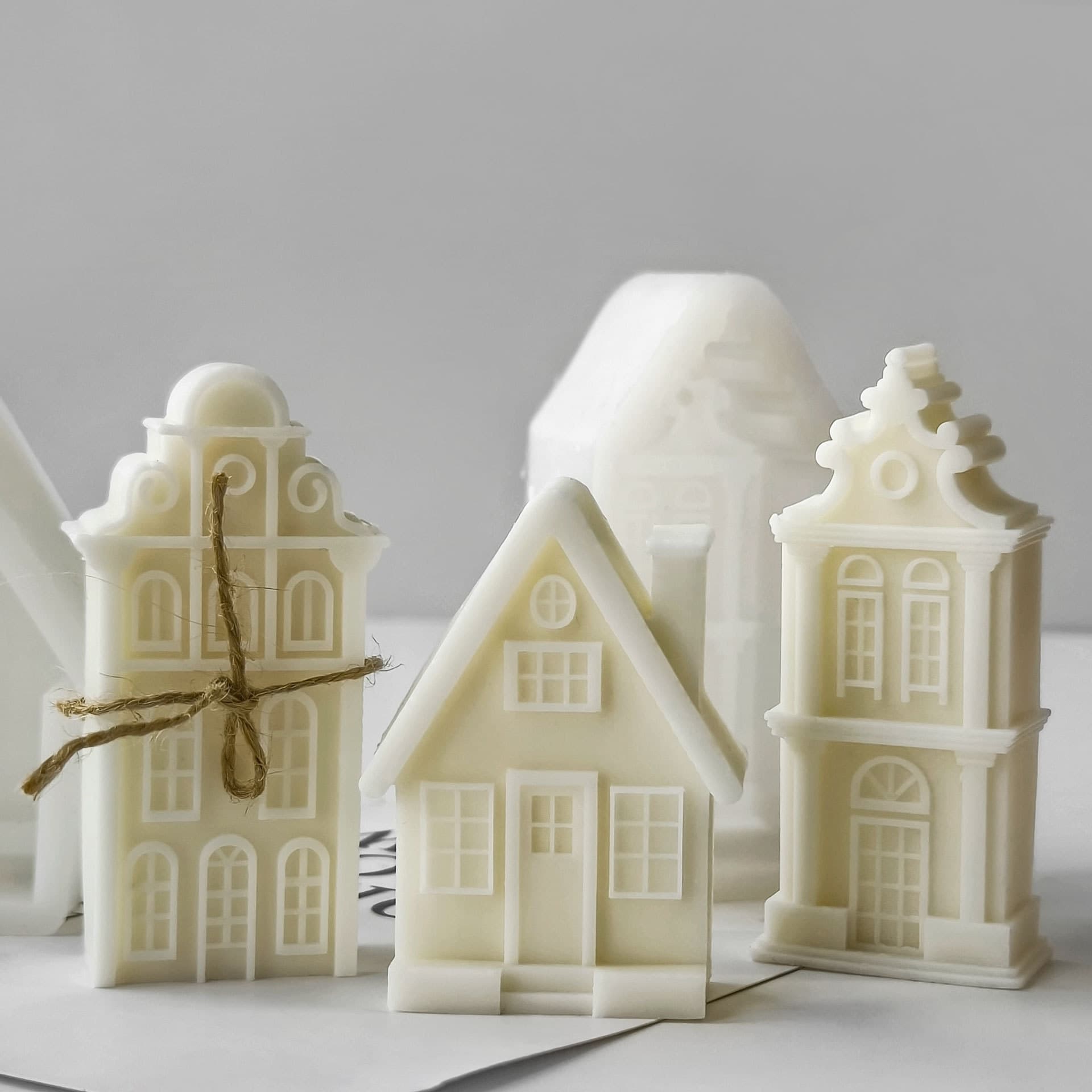 Cross-border 3D House Plaster Ornament Silicone Mold DIY Chimney House Aromatherapy Candle Epoxy Resin Mold