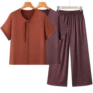 Summer Set for Grandmothers, Chinese-Style Blouse for Middle-Aged and Elderly Women, Thin Two-Piece Outfit