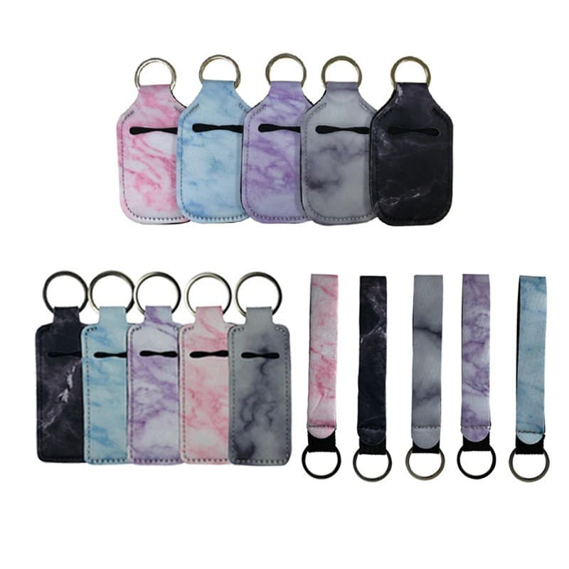 Marble Neoprene Keychain Set with Lipstick Case, Square Lip Balm Pouch, Hot Selling