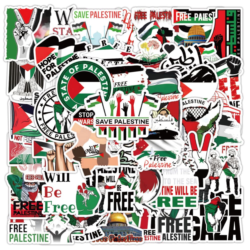 Cross-border 50pcs Palestine Graffiti Stickers Luggage Water Bottle Phone Case Waterproof Decorative Sticker Decals Wholesale