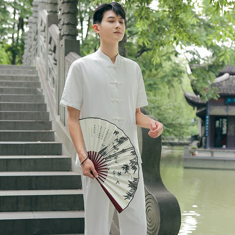 Zen meditation clothing tea dress for men, Zen-inspired sitting meditation attire, Chinese-style workwear, Tang suit top, traditional Chinese medicine health center massage technician