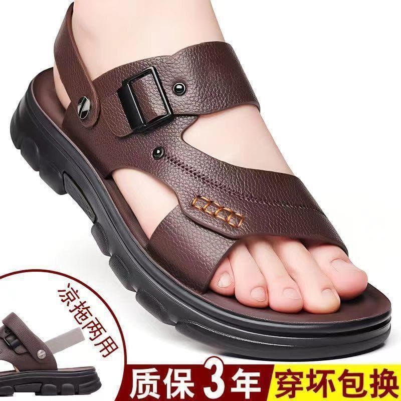 Sandals Men's New Leather Thick-Soled Dad Sandals Summer Outerwear Non-Slip Wear-Resistant Dual-Purpose Beach Men's Sandals