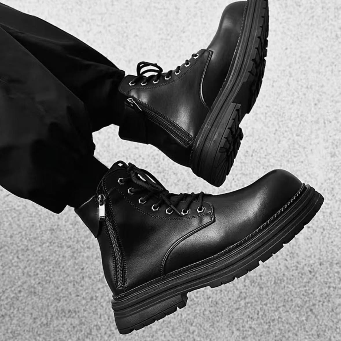 2024 New Style Versatile Casual Thick Sole Height Increasing Black High-End Sense Martin Boots Couple Unisex