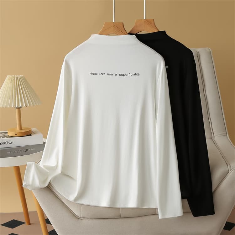 2024 New Plus Size Top, Versatile and Slimming Elastic High Neck T-Shirt with Embroidered Letters, Suitable for Plus Size Women, 8012