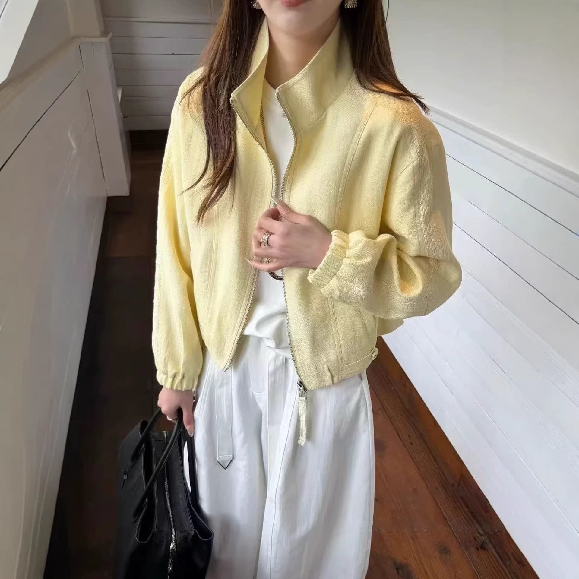 Jacquard long-sleeved short coat for women 2026 spring simple and versatile small casual jacket tops for small people