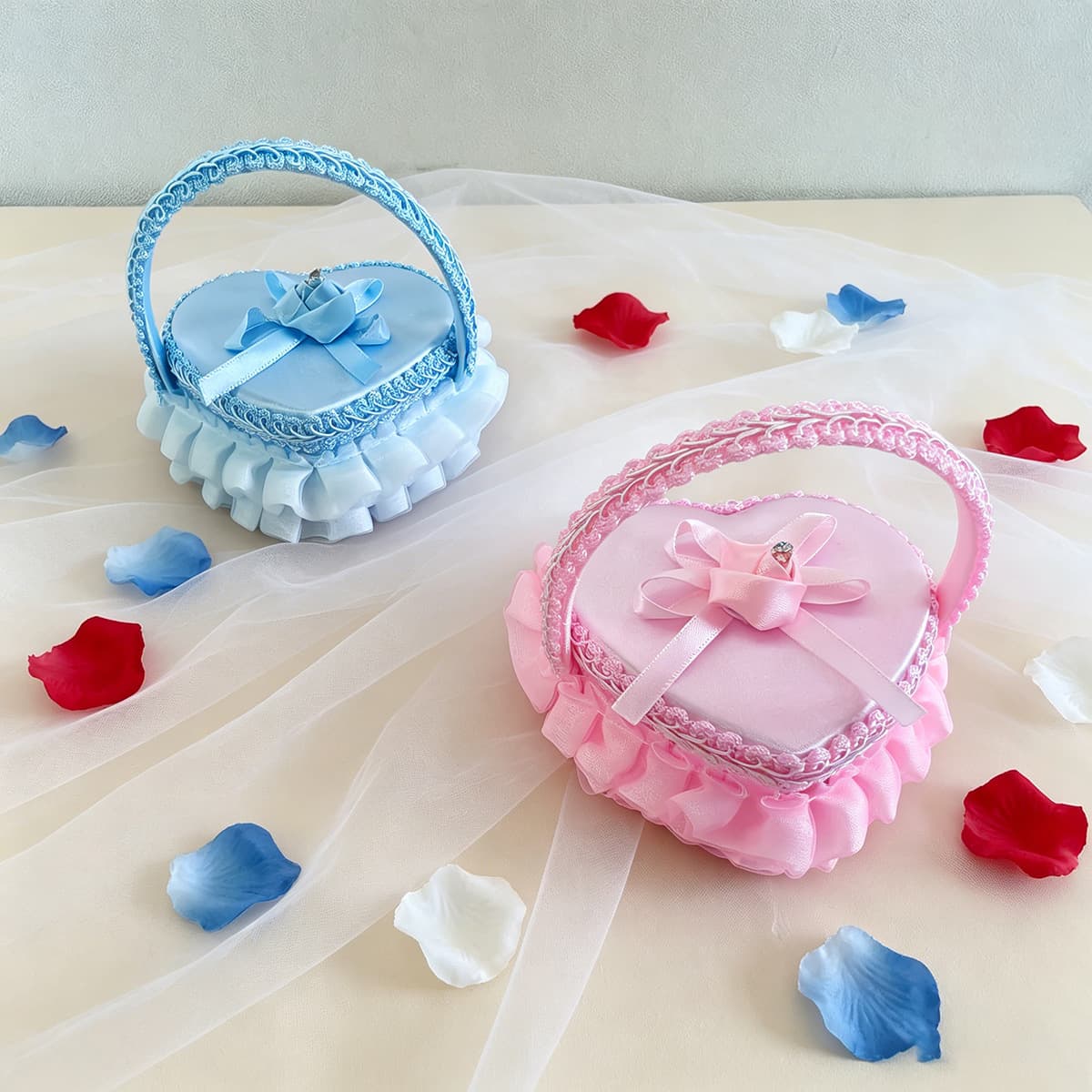 Wedding Heart-Shaped Satin Lace Rhinestone Ring Pillow Wedding Exchange Ring Box Engagement Proposal Ceremony Ring Holder Wholesale