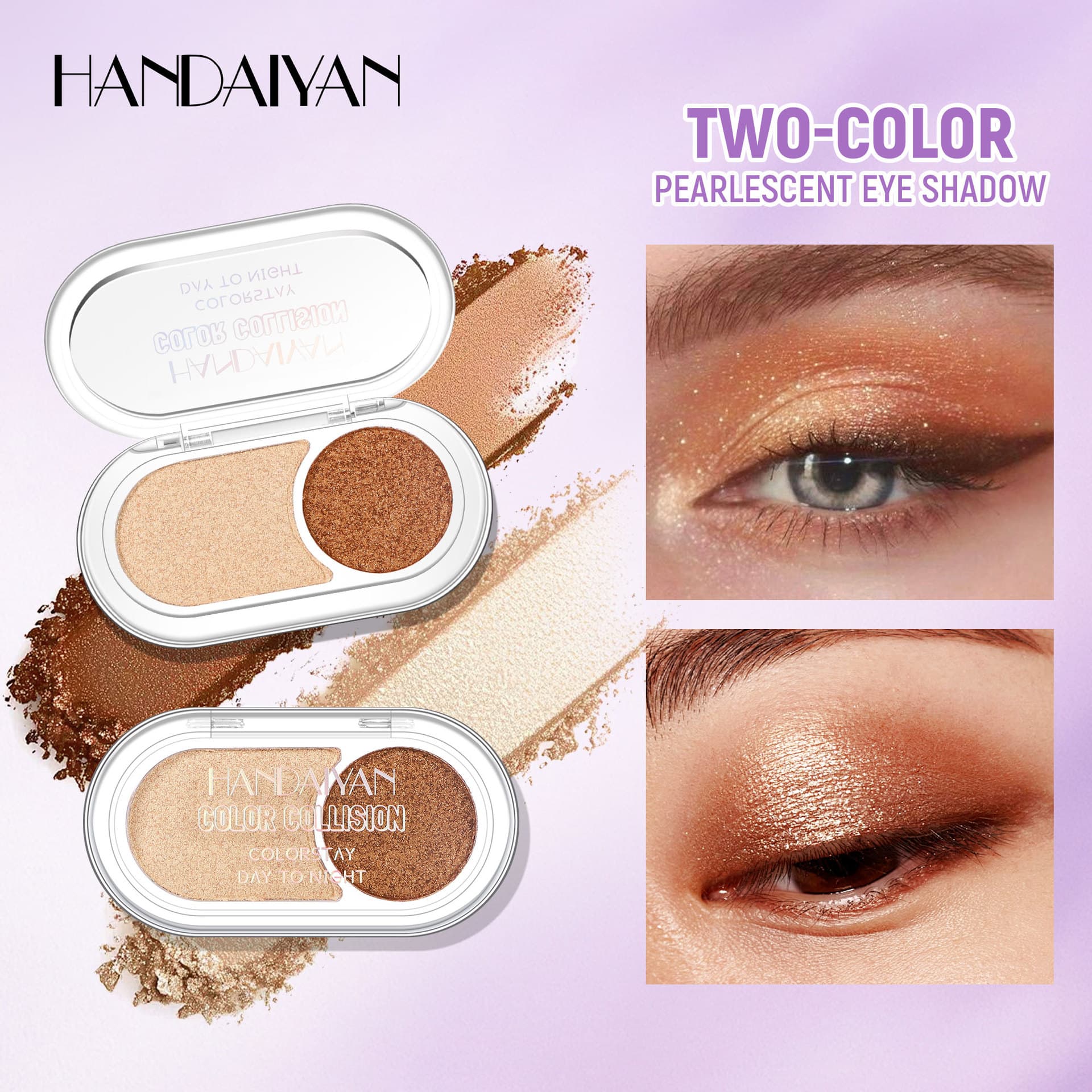 Cross-border eye shadow two-color eye shadow palette HANDAIYAN eye shadow palette metallic luster fine glitter wholesale in stock eye shadow