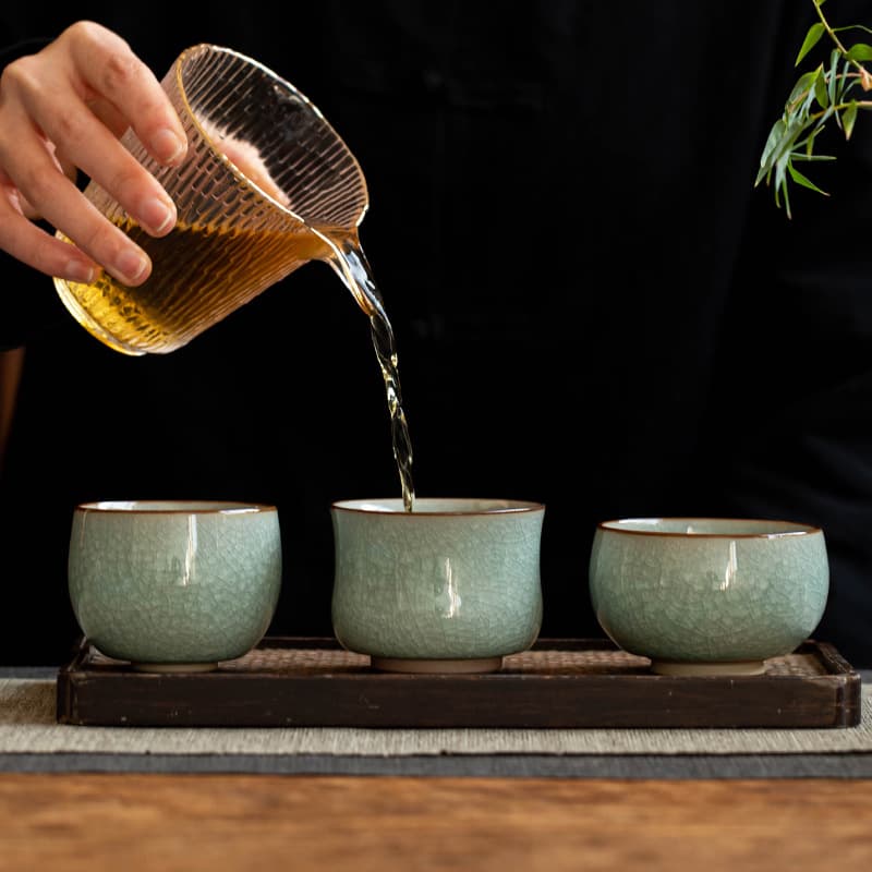 Ceramic master cup ice flower tea cup ice cracked tea cup celadon single cup household tea cup Ru kiln tea bowl wholesale