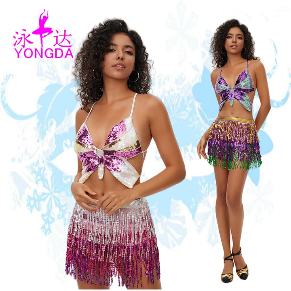 AliExpress Amazon Hot Selling Stage Performance Sequin Fringe Dress Set Dance Costume Sequin Fringe Performance Wear