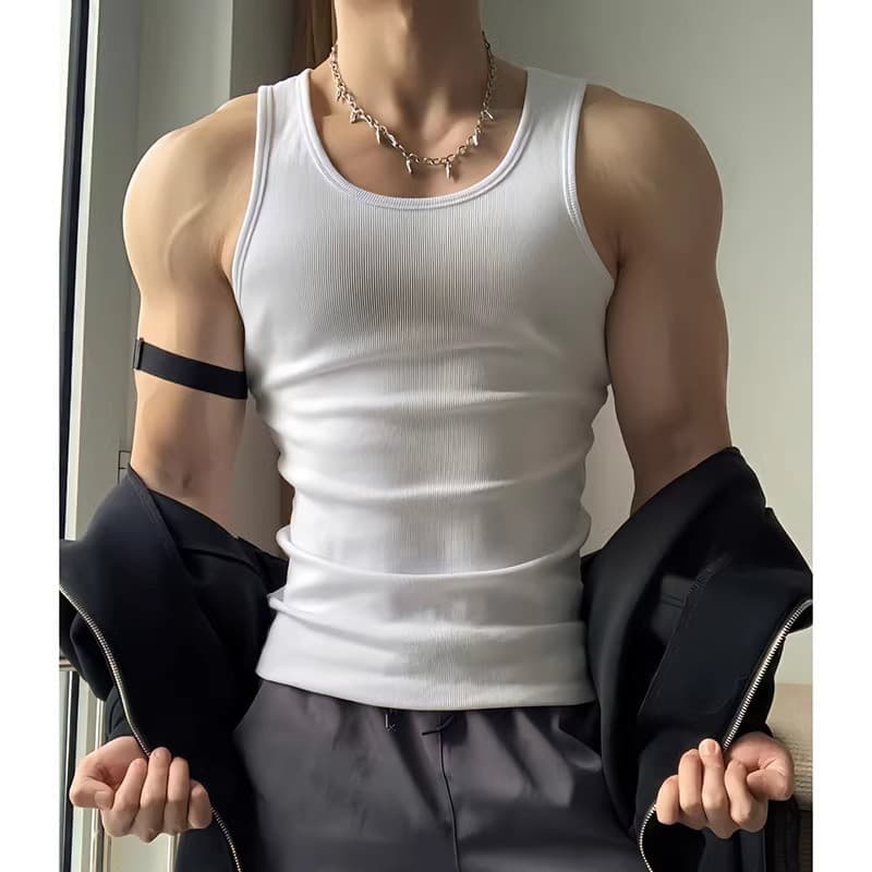 Thread Motion Fitness Tank Top Men's Summer American Style Heavyweight Sleeveless T-Shirt Muscle Training Vest
