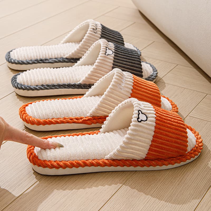 Women's Slippers Spring Autumn Indoor Home Household Couple Anti-Slip Soft Sole Summer Cotton Linen Fabric Sweat-Absorbing Slippers for Men