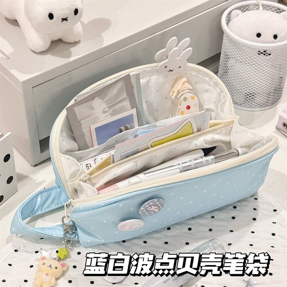 Xiaohongshu's same shell-style polka-dot portable pencil case, Korean version, girlish, large-capacity stationery for students, high-looking lead