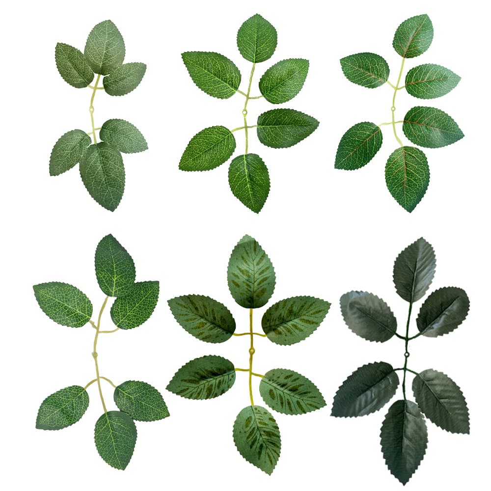 Simulation Six-Prong Silk-Screen Rose Leaf Silk Mesh Flower Rose Flower Bone-Radiating Leaf Simulation Leaf Rose Six-Leaf Cloth Leaf