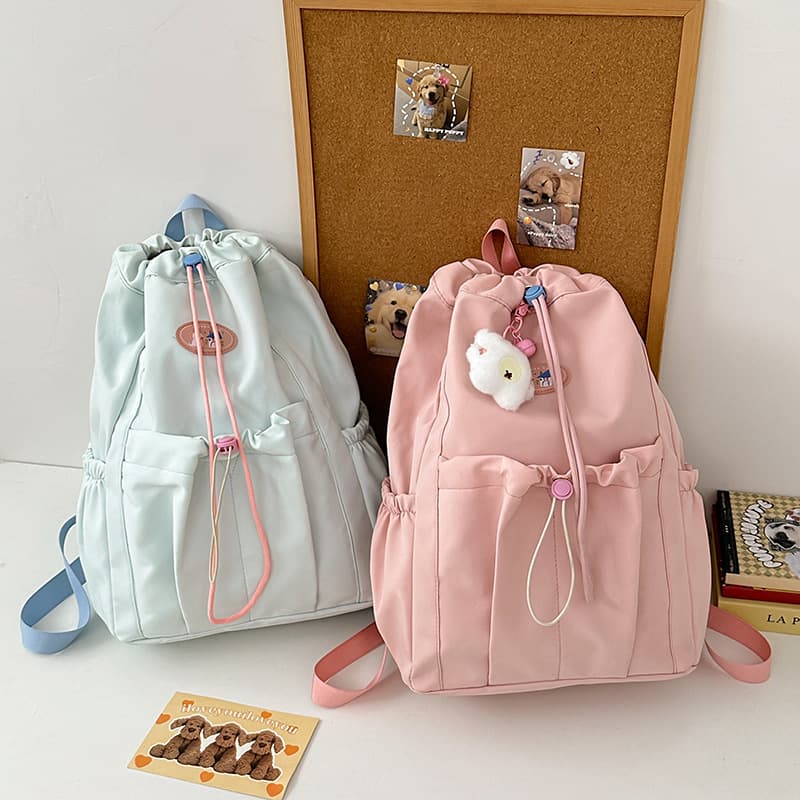 Stylish College Student Backpack Dopamine Series Double Shoulder Bag for Men Middle High School Commute Versatile Drawstring Closure Backpack