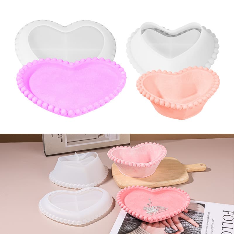 diy glue resin heart-shaped beads storage dish lace love silicone mold aromatherapy plaster candle cup