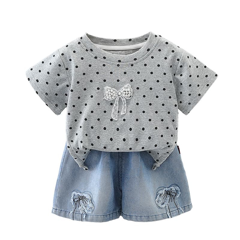 Girls' Denim Shorts Summer New Fashion Butterfly Embroidery Loose Pants for Middle and Older Kids Trendy Two-Piece Set Wholesale