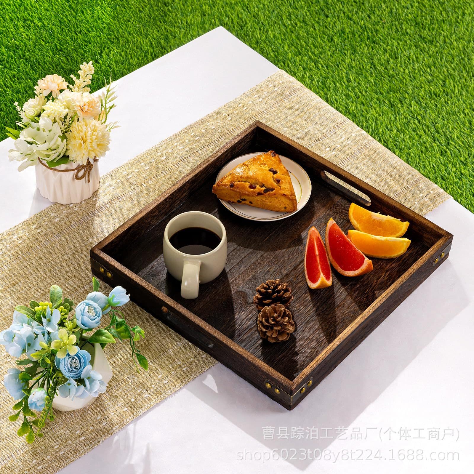 Cross-border Solid Wood Tray Simple Home Storage Tray Snack Fruit Tray Multifunctional Coffee Tea Tray