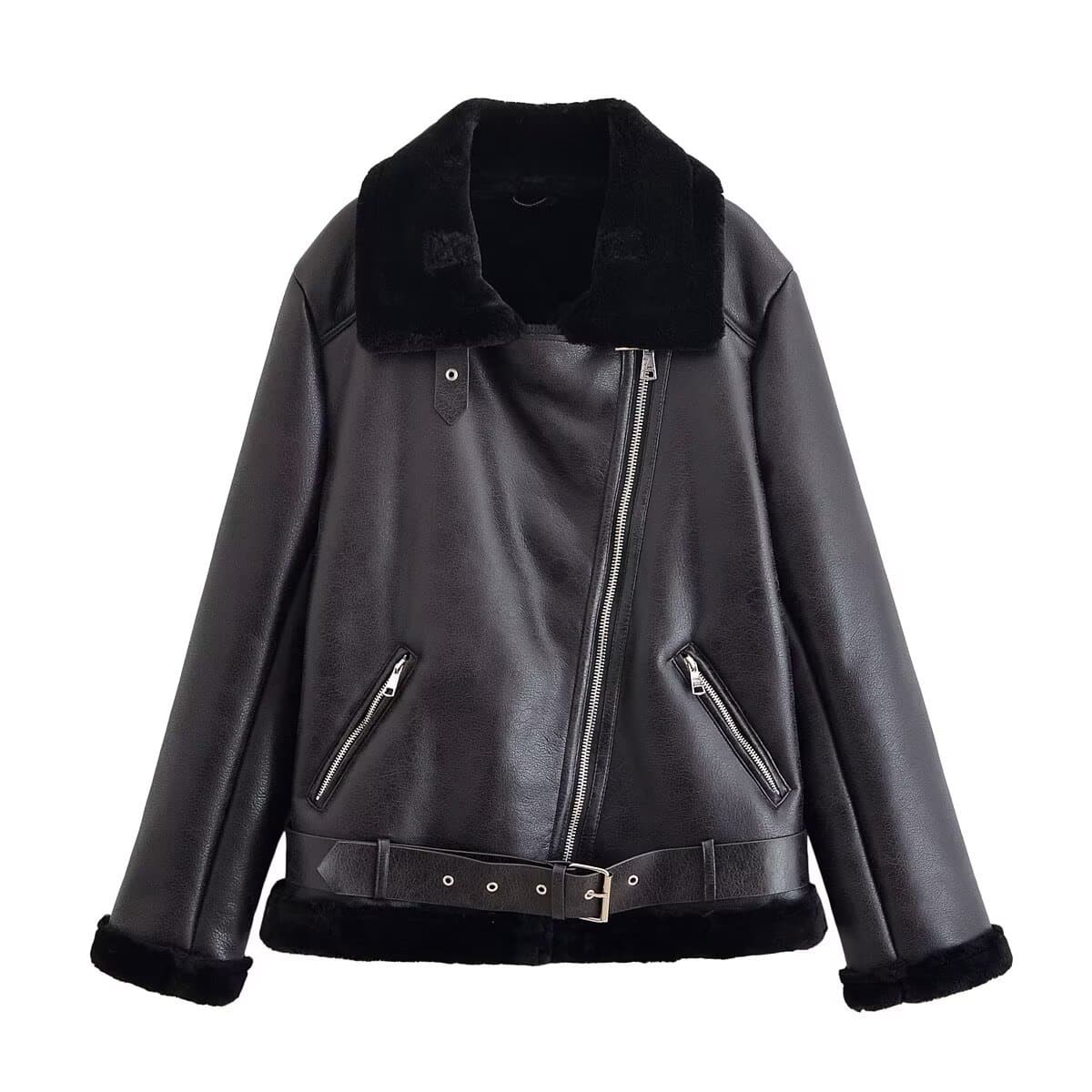 ZA cross-border women's clothing wholesale winter new temperament versatile fur integrated lapel thickened warm jacket