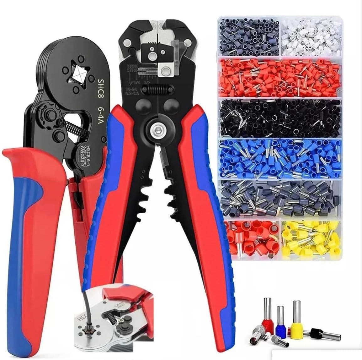 Cross-border VE Tubular Terminal Crimping Pliers 6-4 Crimp Pliers + 1200pcs Terminals + Wire Stripper Set