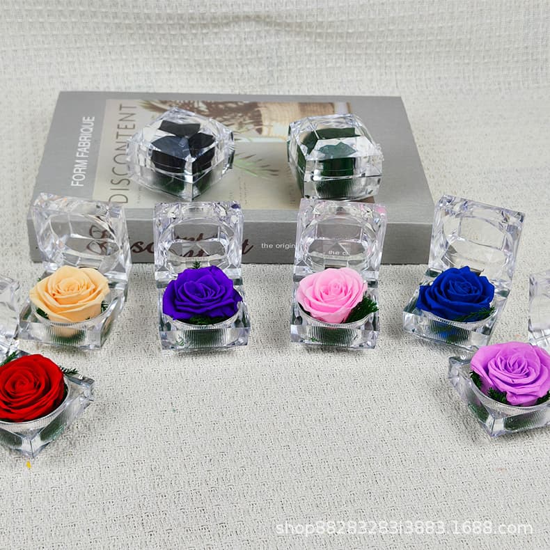 Preserved Rose Ring Transparent Acrylic Rose Valentine's Day Qixi Festival Gift Box for Women Proposal Ring