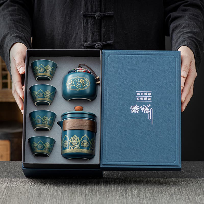 Gongfu Tea Set Ceramic Business Gift Corporate Travel Quick Cup Set 1 Teapot 4 Cups Gift Box with Logo Customization