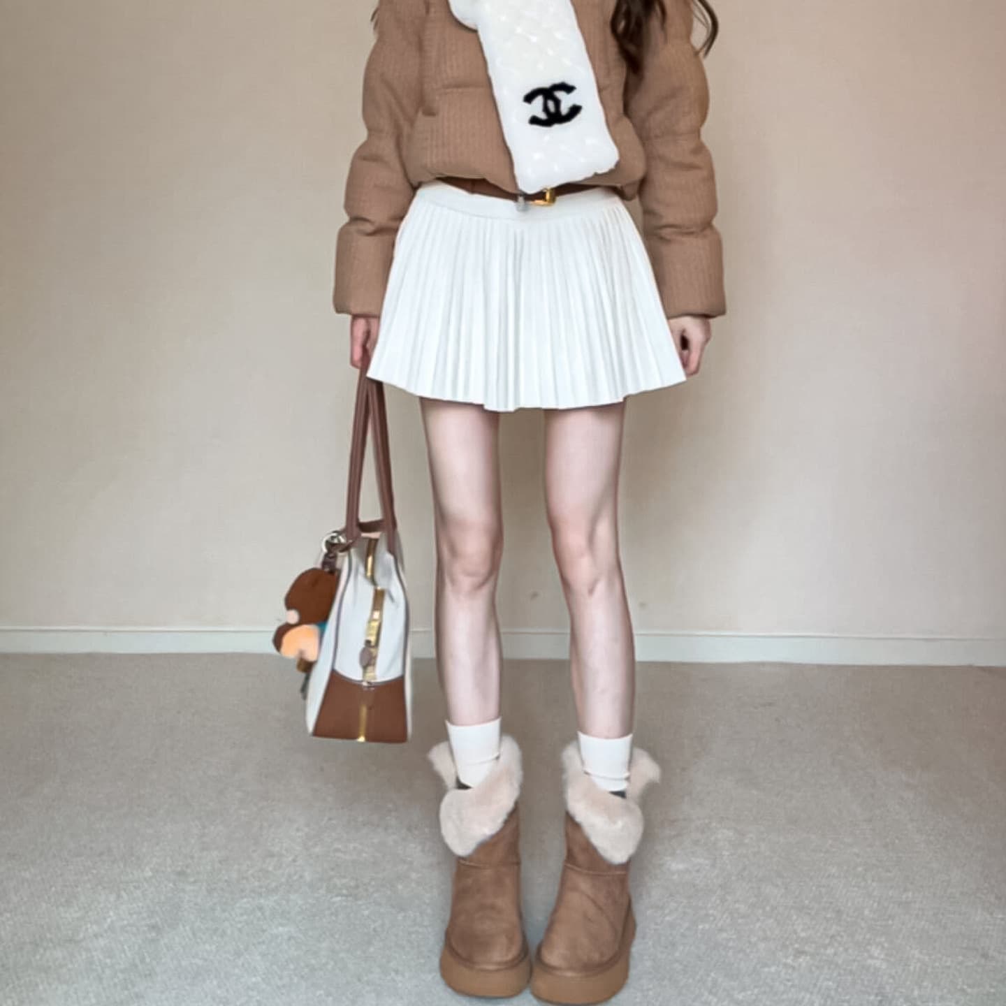 Wool Pleated A-Line Skirt for Women Spring 2026 New High-Waist Slim Fit K-Pleated Skirt Soft White