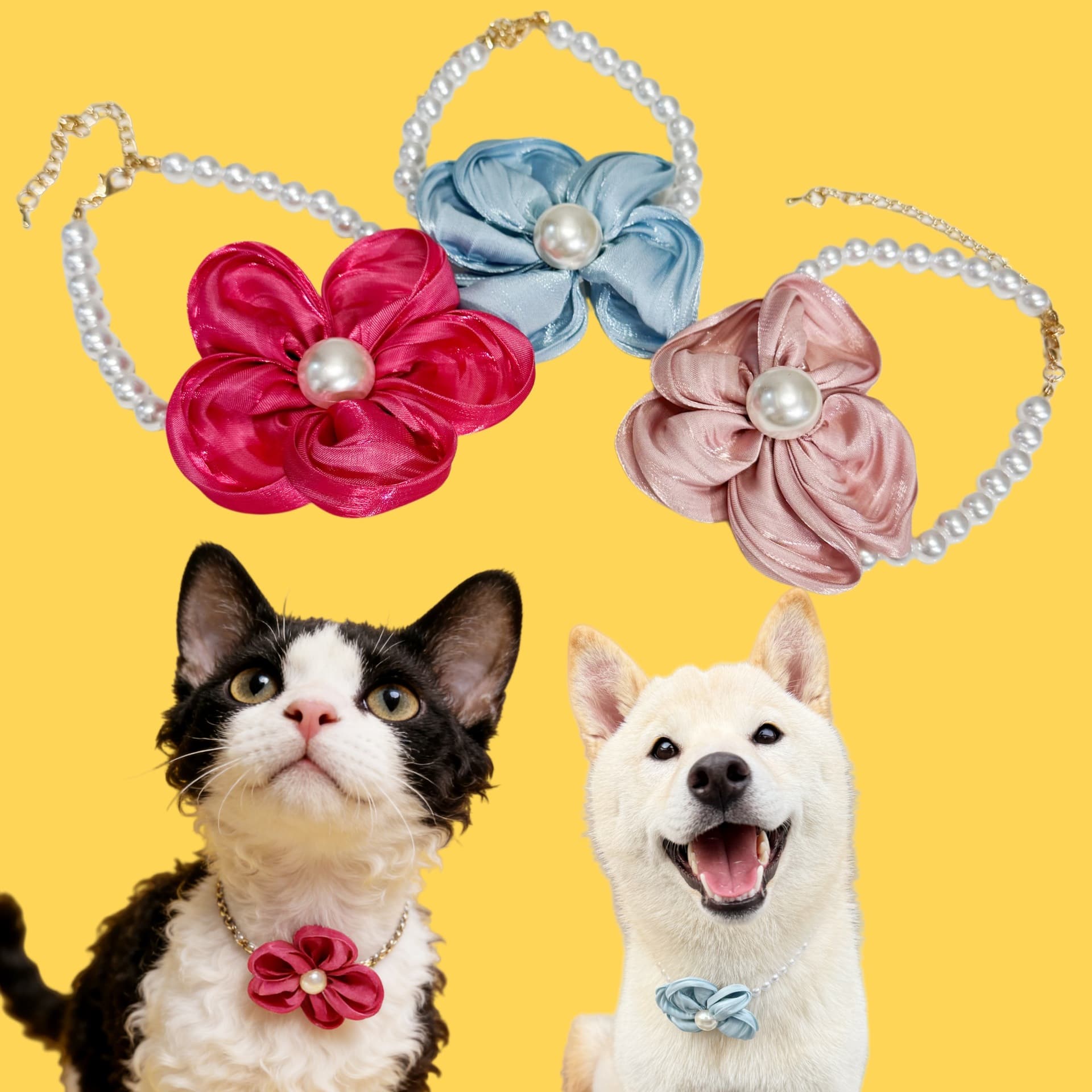 Cross-border Pet Necklace Cat Pearl Necklace Flower Fashion Collar Dog Princess Style Pet Accessories Custom